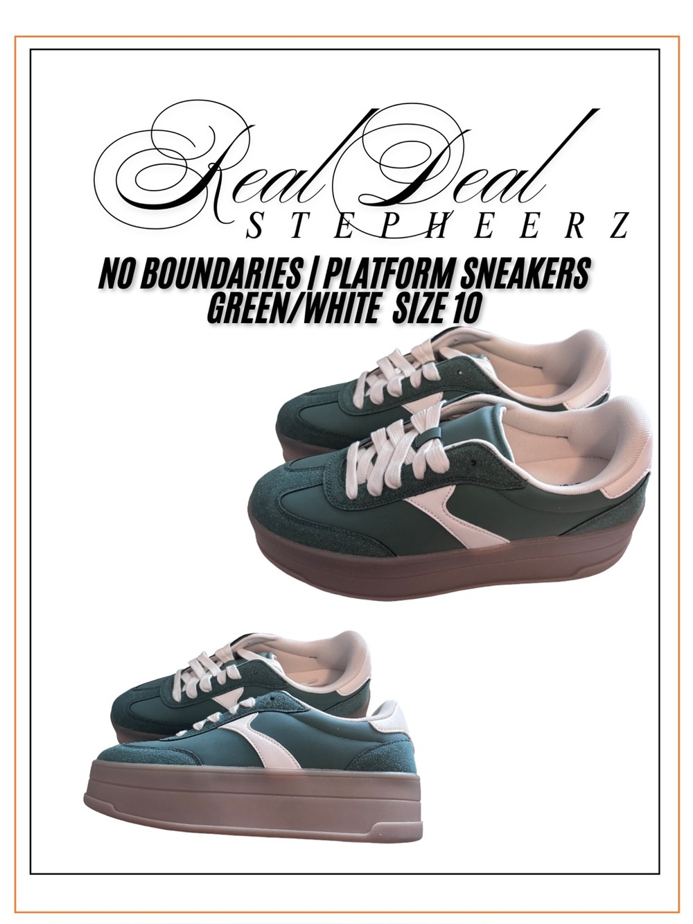 No Boundaries | Platform Sneakers Green/White Size 10